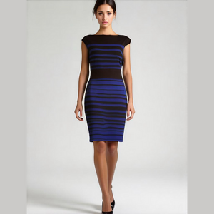 90s AMERICAN LIVING BLUE & BLACK STRIPED BODYCON MIDI SHEATH DRESS SZ 8